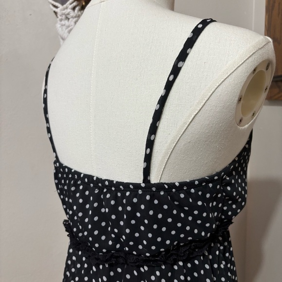 90s Vintage Maurices Polka Dot Spaghetti Strap Mini Slip Dress Size 7/8 - Picture 7 of 9